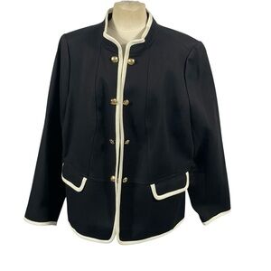 NWT Talbots Women’s Sz 18W Black W/White Trim Military Jacket Gold Buttons